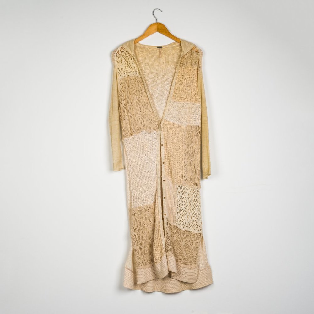 Women's Free People Long Lace Knit Hooded Cardigan size Extra Small